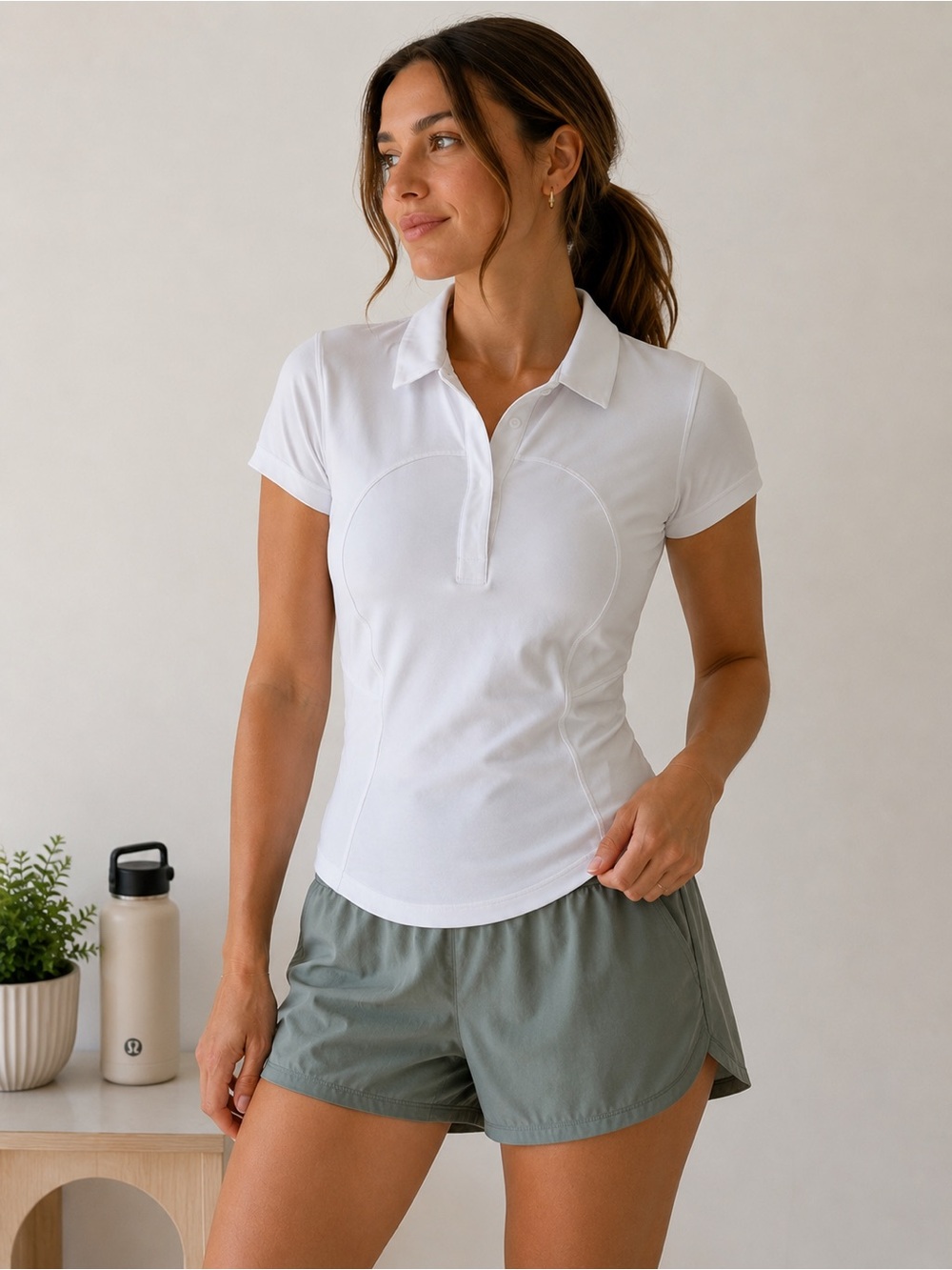 Lululemon Quick Dry Polo Shirt White Golf Tennis Athleisure Size L-XL Clean Girl